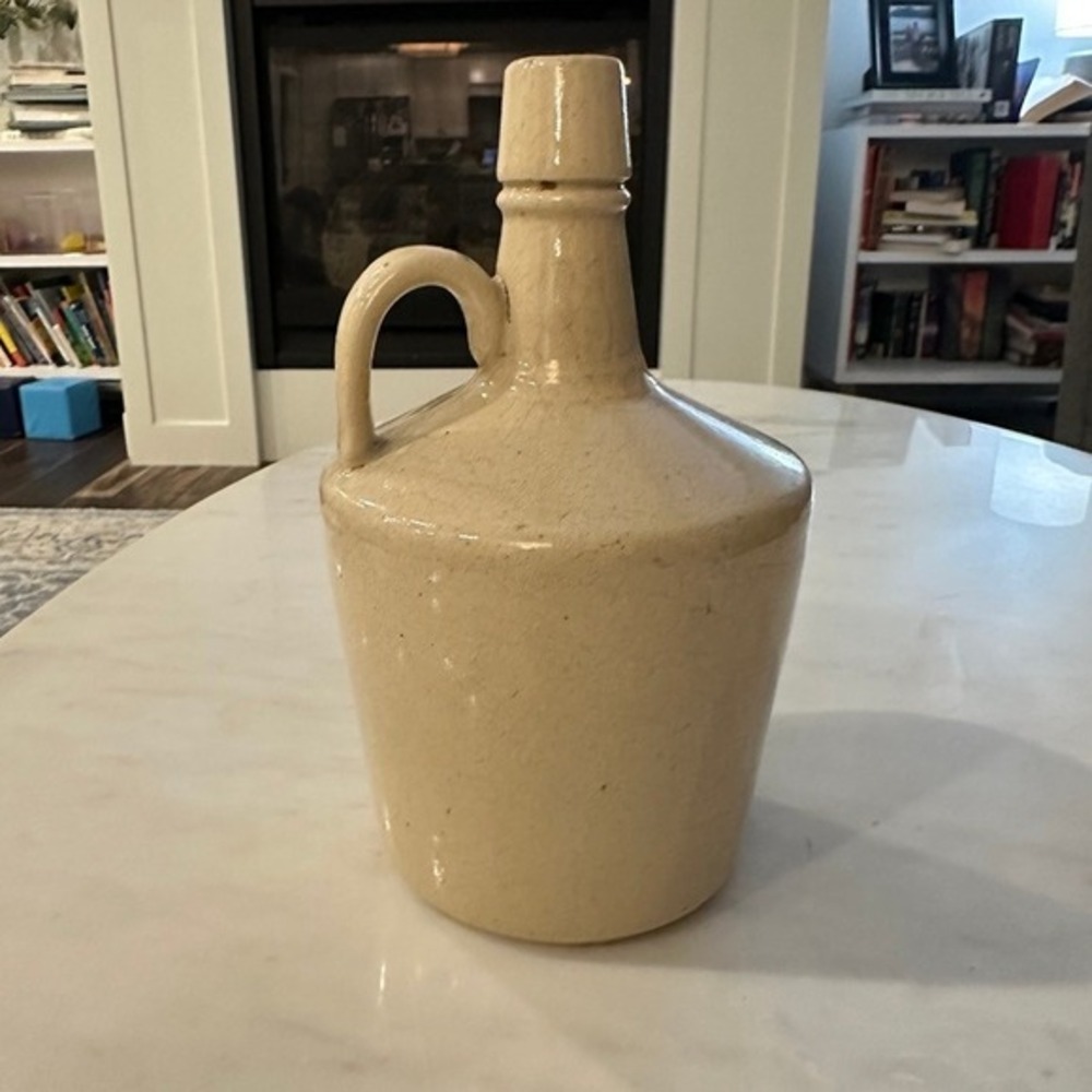Vintage Stoneware Jug‎ Beige Glazed Handle Spout Country Farmhouse Decor Rustic